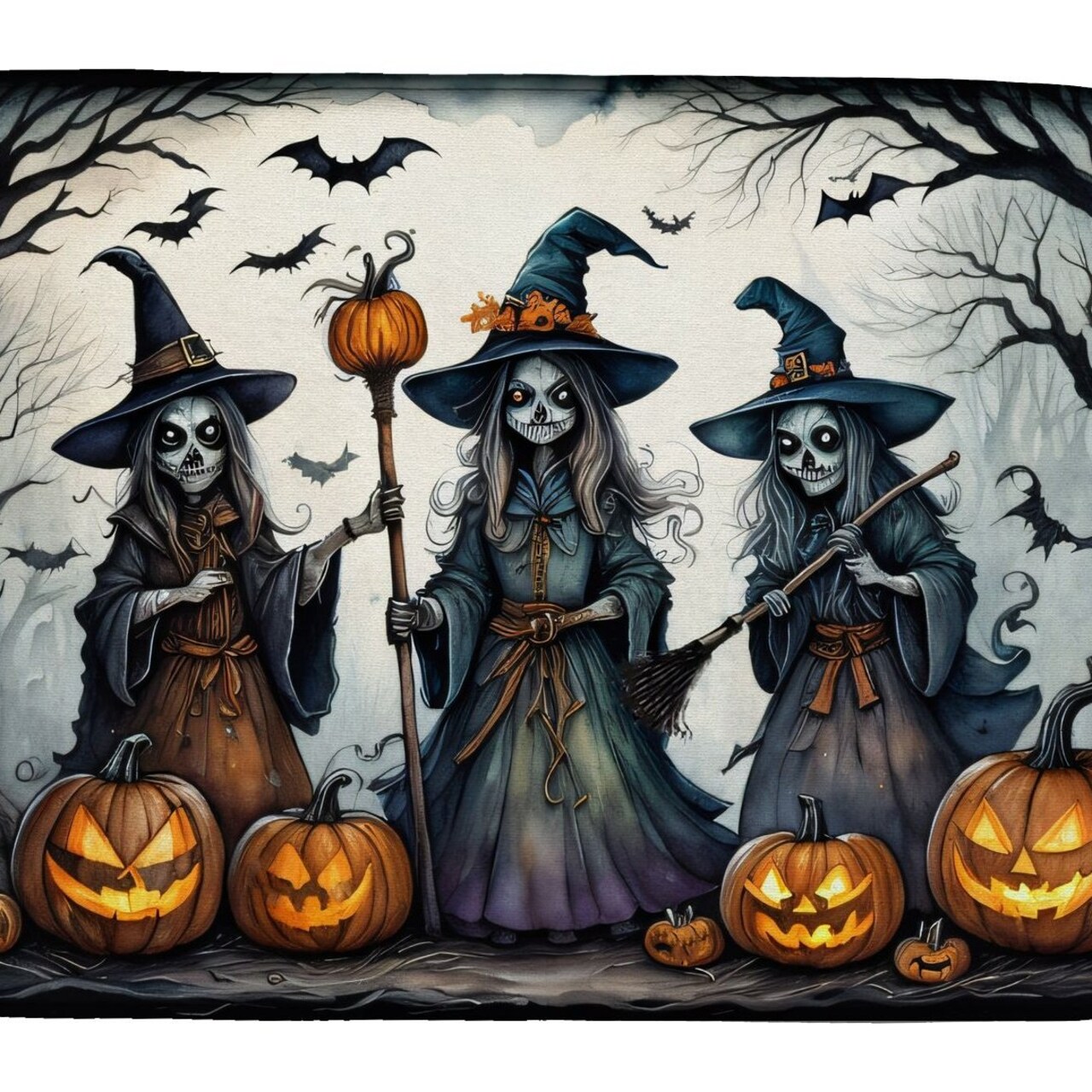 Edge Collections - 14" x 22" - Multicolor - Witches Halloween Spooky Dish Drying Mat - 1 Piece
